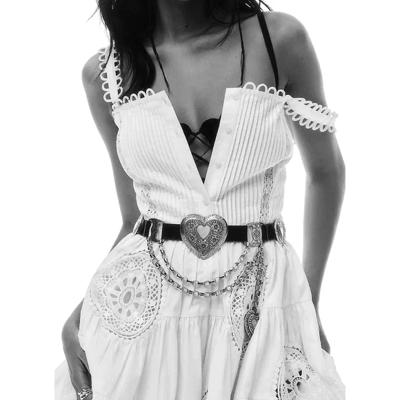 RARE Vintage Cache Streets Ahead Mia Heart Chain Leather Croc Belt - Picture 11 of 11